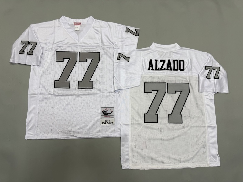 Men 2025 Nike Oakland Raiders #77 Alzado white Throwback Limited NFL Jersey style 001